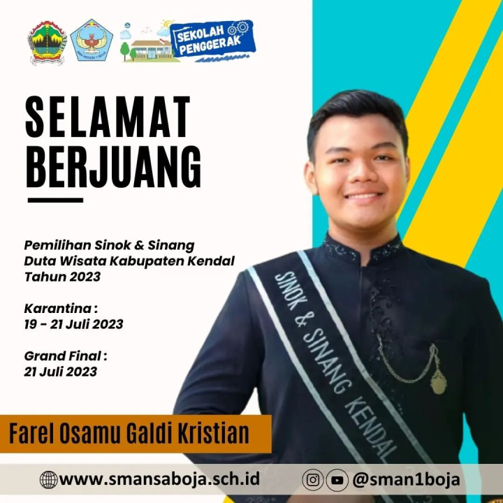 Image of Mohon doa dan dukungannya untuk perwakilan SMA Negeri 1 Boja dalam Ajang Pemilihan Sinok dan Sinang Duta Wisata Kabupaten Kendal Tahun 2023