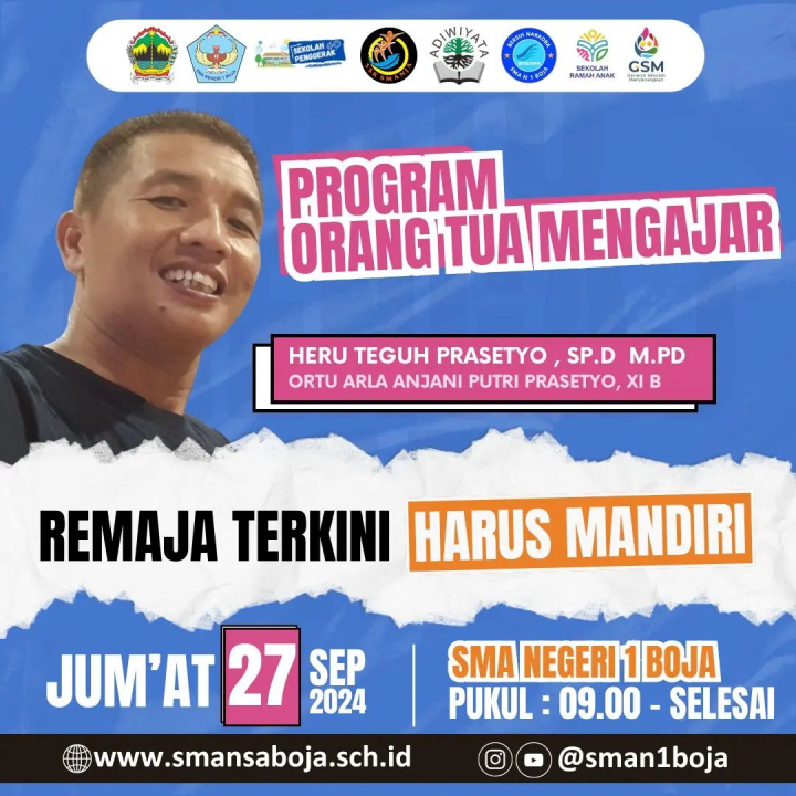 Image of Program Orang Tua Mengajar kali ini sebagai pembicara Bapak Heru Teguh Prasetyo, SP.d, M. Pd ( Guru BK SMAN Kaliwungu) orang tua dari Arla Anjani Putri Prasetyo Kelas XI B Dengan tema " REMAJA TERKINI HARUS MANDIRI " Jum'at, 27 September 2024